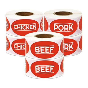 Imagem de Adesivos de alimentos para mercados de carne, supermercados, etiquetagem de alimentos ou açougueiros etc. (Pais), Beef, Chicken, Pork, 6 Rolls