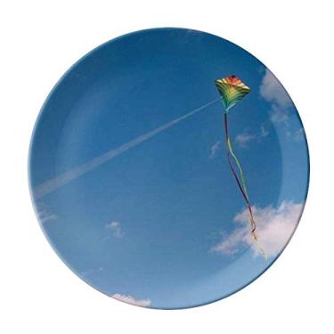 Imagem de Prato de pipa com nuvens brancas e céu azul decorativo de porcelana Salver louças de jantar