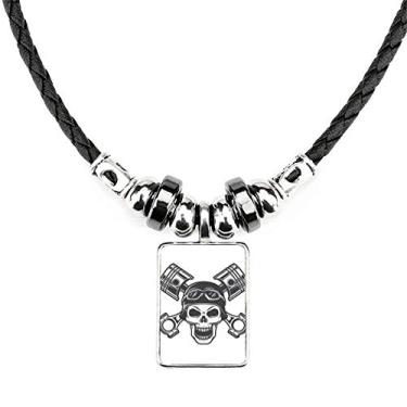Imagem de DIYthinker Esqueleto Luzes de Motocicleta Óculos Padrão Colar Joias Torque Pingente de Corda de Couro