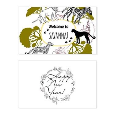 Imagem de Cartão de felicitações African Welcom To Savanna Pinto Leopard Wildlife Ano Novo Festival Bless Message Present