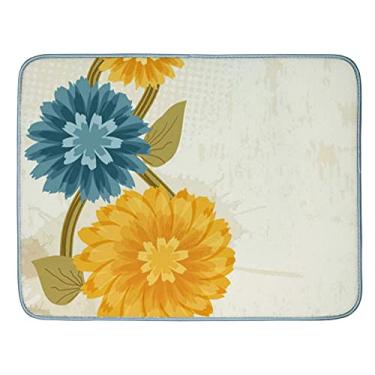 Imagem de Tapete de secagem de louça para balcão de cozinha grunge amarelo azul flores absorvente tapete de drenagem de louças tapete escorredor de louças 61 x 45 cm