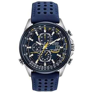 Imagem de Citizen Relógio masculino Eco-Drive Sport Luxury World cronógrafo relógio atômico de relógio em aço inoxidável com pulseira de poliuretano azul, mostrador azul (modelo: AT8020-03L),