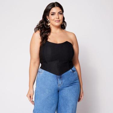 Imagem de Blusa Cropped Plus Morcego Corset com Bojo