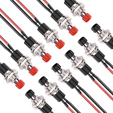 Imagem de 7 mm Mini redondo momentâneo 2 pinos pré-soldado botão interruptor spst normal aberto botões de pressão interruptores liga/desliga vermelho preto Lkelyonewy® (12 peças)