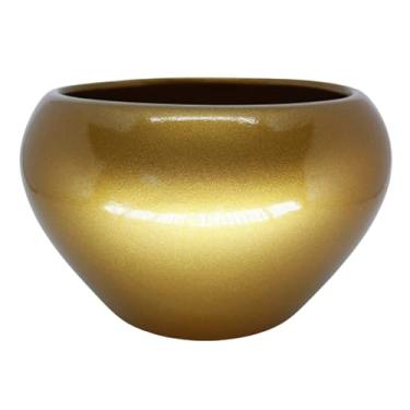 Imagem de Cachepot Vasinhos Para Arranjo Vaso Centro de Mesa Cerâmica Orquídea Suculentas Tam G (Ouro)