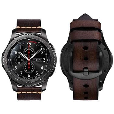 Imagem de MroTech Pulseira de relógio de 22 mm, compatível com Samsung Galaxy Watch 3 de 45 mm, Galaxy Watch SM-R800/Gear S3 Frontier/Classic de substituição de couro genuíno para Huawei Watch GT 2/GT3 de 46