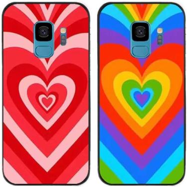 Imagem de 2 peças de capa de celular colorida com estampa de coração de amor TPU gel silicone para Samsung Galaxy todas as séries (Galaxy S9)