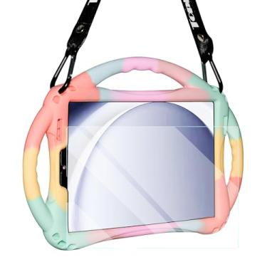 Imagem de TopEsct Capa infantil para Samsung Galaxy Tab A9 22.1 cm 2023 - Capa de silicone à prova de choque com protetor de tela e alça (arco-íris)