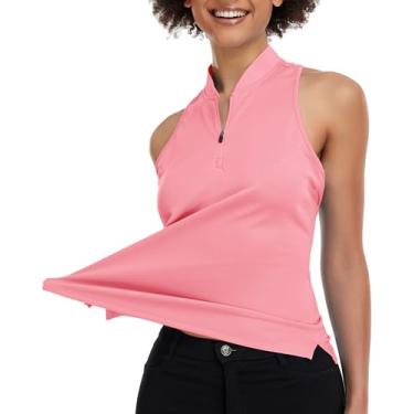 Imagem de Camisa de golfe feminina sem mangas, gola V com costas nadador polo que absorve umidade, camisetas femininas de tênis de secagem rápida, B03, rosa claro, G