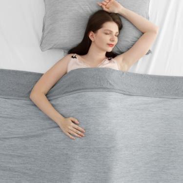 Imagem de Elegear Cobertor de resfriamento, japonês Q-Max 0.4 Fibra de resfriamento Arc-Chill, 100% algodão, Manta de viagem de verão para cama/sofá, hipoalérgico, lavável à máquina (200 x 220cm, Cinza)