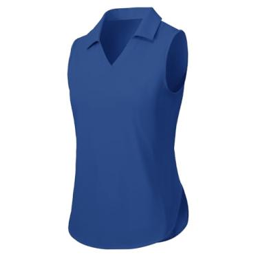 Imagem de TBMPOY Camiseta regata feminina de golfe sem mangas tênis FPS 50+ proteção solar secagem rápida polo atlética, Azul, P