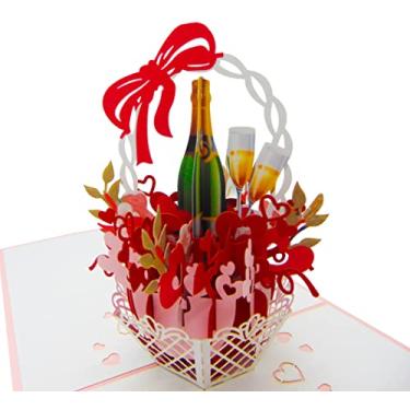 Imagem de Arranjo de flores com champanhe, cartão pop-up, cartões pop-up 3D, para aniversário, dia dos namorados, dia das mães, primavera, dia dos pais, formatura, casamento, melhorar, todas as ocasiões 15 x 15