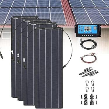 Imagem de Kit de carregador de bateria de painel solar fotovoltaico 800W 12V-24V, 4pcs 200W Kit de módulo de painel solar mono flexível portátil com controlador 40A e cabo de conexão para trailer, ext
