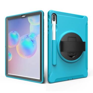 Imagem de Capa para tablet infantil segura à prova de choque PC + TPU Combo alça de mão com suporte para Samsung Galaxy Tab S6 10,5 polegadas 2019 SM T860 T865 (azul claro)
