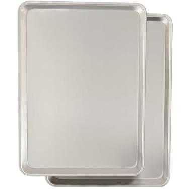 Imagem de Conjunto de assadeiras de qualidade comercial, folha de biscoito de alumínio natural, forma de meia folha de padeiro resistente à deformação, formas grandes e grossas para assar, assar (pacote com 2