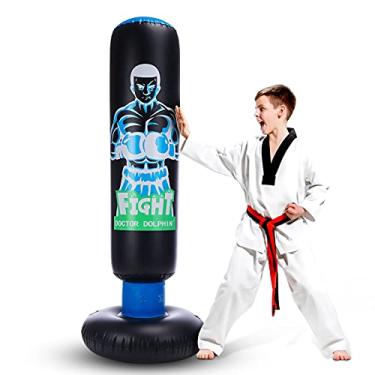 Imagem de Saco de pancadas inflável infantil com suporte de 160 cm com suporte, saco de pancadas independente com salto para trás, saco de boxe fitness de 160 cm para prática de kickboxing, Taekwondo, MMA,