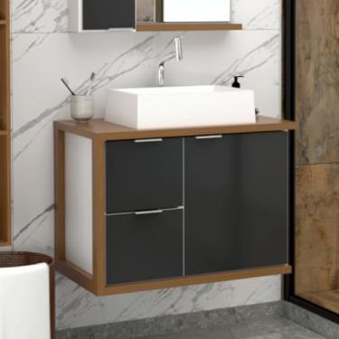 Imagem de Gabinete Toucador Para Banheiro Florença 66,6cm Com Cuba Branco/Grafite