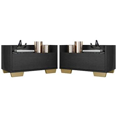 Imagem de Kit c/ 2 Mesas de Cabeceira 80 cm c/Pés Quadrados Multimóveis Preta/natural