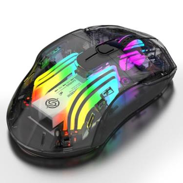 Imagem de Mouse para jogos sem fio 2.4G BT5.0 com fio Tri-Mode recarregável, mouses para e-sports ajustáveis de 3600 DPI, iluminação RGB, design leve e ergonômico, botões silenciosos e confortáveis, b