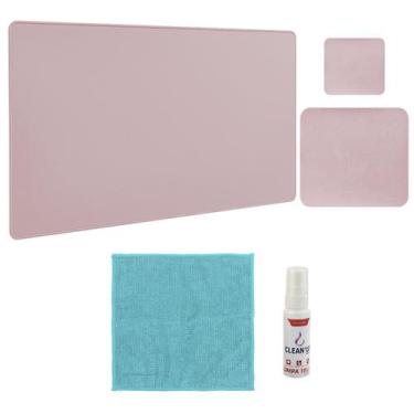 Imagem de Kit Mouse Pad 43x30cm Protetor Mesa + 20x20cm Com Porta Copos e Kit Li