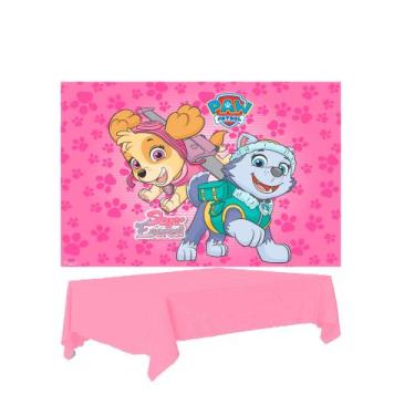 Imagem de Kit festa Patrulha Canina Rosa Decoração Painel TNT + Toalha - Regina 