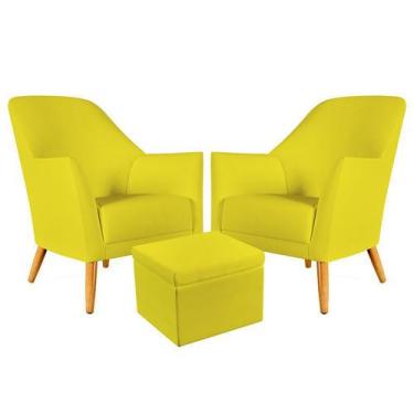 Imagem de Kit 2 Poltronas Decorativa Orion com Puff Quasar Sued Amarelo Aradecor
