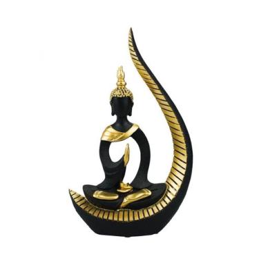 Imagem de Buda Sentado Arco Preto 26.5cm - Enfeite Decorativo Resina - Taimes
