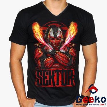 Imagem de Camiseta Mortal Kombat 100% Algodão Sektor Geeko, Preto gola v, GG