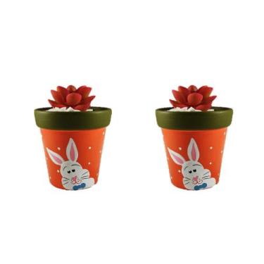 Imagem de Vasinho Vaso Cachepot Coelho da Pascoa 2 peças de Ceramica para enfeit
