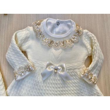 Imagem de Saída de maternidade de menina vestido canelado em tricot 4 peças - Di