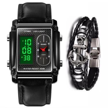Imagem de Kit Relógio Digital Analógico  Masculino Skmei E Bracelete