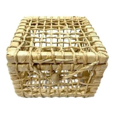 Imagem de Caixa Baú De Palha De Milho Presente Quadrado Tampa 19x19x1 - Flora Fu