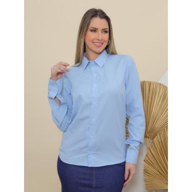 Imagem de Camisa Social Feminina Manga Longa Slim Azul Bebê - Pthirillo, XG