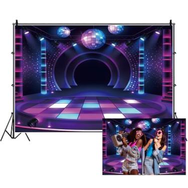 Imagem de Renaiss Fundo de festa de karaokê de 2,1 x 1,5 m, discotecas musicais, discotecas de neon, para decoração de festa de aniversário de estrela do rock, fundo de palco, para fotografia