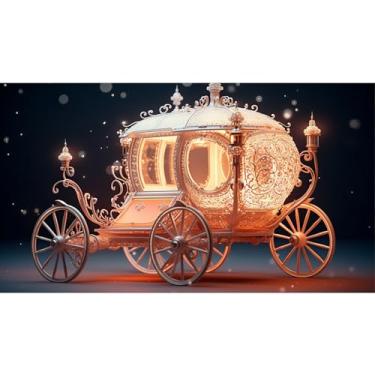 Imagem de Fundo de carruagem de princesa castelo real dourado carruagem de conto de fadas fundo fotográfico castelo brilhante sonhador chá de panela aniversário chá de bebê festa de sonhos decoração cabine de