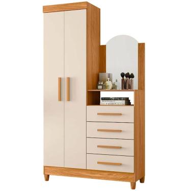 Imagem de Cômoda Capri 4 Gavetas 2 Portas com Espelho Albatroz Cor Carvalho Off White