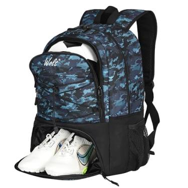 Imagem de WOLT | bolsa de futebol juvenil, mochila de futebol, mochila de basquete com chuteira e compartimentos para bolas mochila esportiva para vôlei futebol para homens mulheres (camoblue)