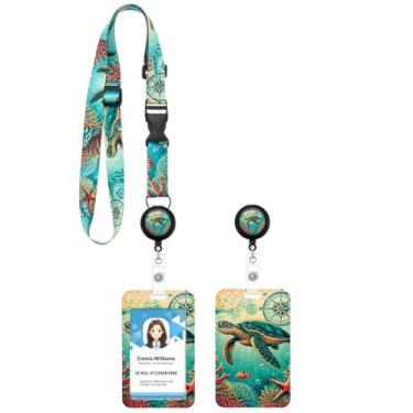Imagem de Cordão de tartaruga marinha para suporte de crachá, cordão ajustável com carretel retrátil e porta-crachá de identificação para porta-cartões de navio e essenciais de cruzeiro, crachá de trabalho fofo