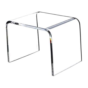 Imagem de YWJLQH Mesa lateral acrílica mesa final de acrílico quarto escritório decoração de casa com borda redonda mesa de cabeceira banco acrílico mesa final, Transparente