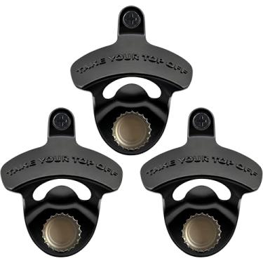 Imagem de HAIICEN Abridor de garrafa preto montado na parede, abridor de tampa de cerveja de parafuso com ímã para refrigerador de madeira (3 peças)