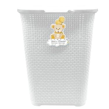 Imagem de Cesto Rattan Organizador Infantil Roupas Bebê C/Tampa 30 LITROS menino e menina. (Branco)
