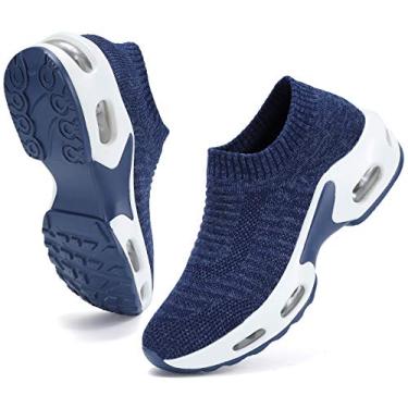Imagem de DimaiGlobal tênis feminino para caminhada, sem cadarço, de malha, confortável, moderno, acolchoado, feminino, moderno, jazz, dança, calçado fácil, plataforma plataforma mocassim, Azul, 10