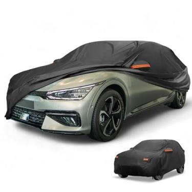 Imagem de Partuto Capa de carro à prova d'água para todos os climas, automotiva, externa, anti-UV, proteção contra chuva e sol, cobertura externa completa para Kia E-NIRO 190T-PU preta com tiras refletoras