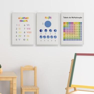 Imagem de Quadros Educativos Algarismos Frações Tabela Escola 3 Peças - CAMALEÃO