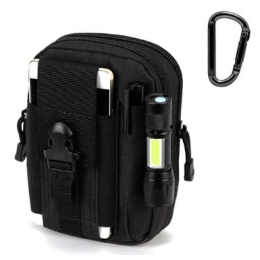 Imagem de Pochete Bolsa Esportiva Corrida Camping Trilhas Porta Objetos Academia Sports Cintura Celular Documentos Chaves Tática Multiuso Militar EDC Bagagem P/Cinto + Mosquetão Aluminio Prata (01 - PEÇA)