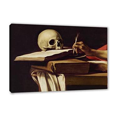 Imagem de Arte de parede em tela clássica emoldurada-Michelangelo Merisi Caravaggio Impressões famosas reprodução de pinturas a óleo - St. Jerome Writing Poster-Artwork Pictures on Canvas Wall Art 60x90cm