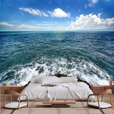 Imagem de Lcythiazole Tamanho personalizável Peel and Stick Ocean Wallpaper Mural, papel de parede ondulado, papel de parede de nuvem para sala de estar, quarto, sala de jantar, escritório, quarto infantil