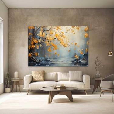 Imagem de Quadros Decorativos para Quarto Sala 100x70 Arte Folhas Amarela Grande Escritório Hall Canvas