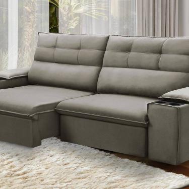 Imagem de Sofá Retrátil e Reclinável Vannes 2,05m com Porta Copos e Objetos Castor