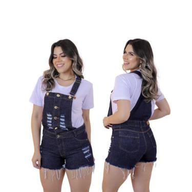 Imagem de Jardineira Macaquinho Feminina Jeans Cintura Alta Salopete Slin E Plus